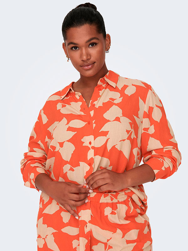 EMERSON - Orange skjorte med beige blad print  fra Only Carmakoma