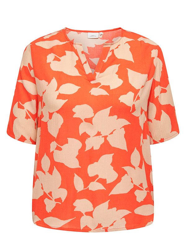 EMERSON - Orange viskose bluse med beige print fra Only Carmakoma