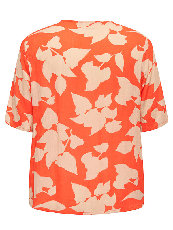 EMERSON - Orange viskose bluse med beige print fra Only Carmakoma