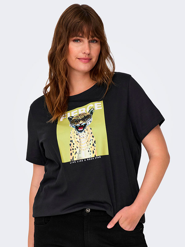 BELLANA - Mørk grå T-shirt med leopardprint fra Only Carmakoma