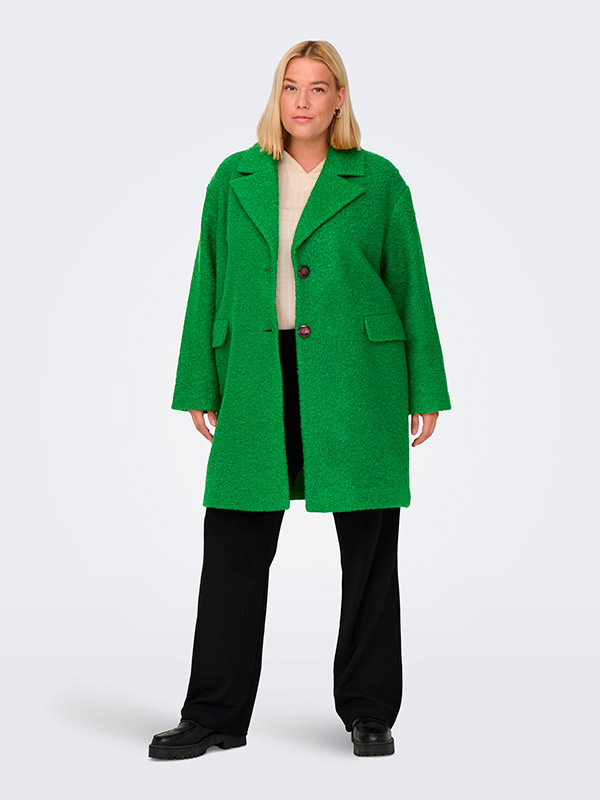 VALERIA - Grøn frakke i blød teddy fra Only Carmakoma