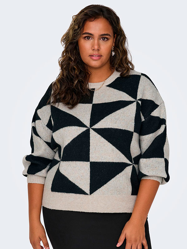 GEORGINA - Blød strik trøje med grafisk mønster fra Only Carmakoma