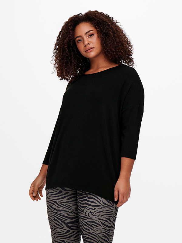 AMOUR - Sort jersey bluse med 3/4 ærmer fra Only Carmakoma