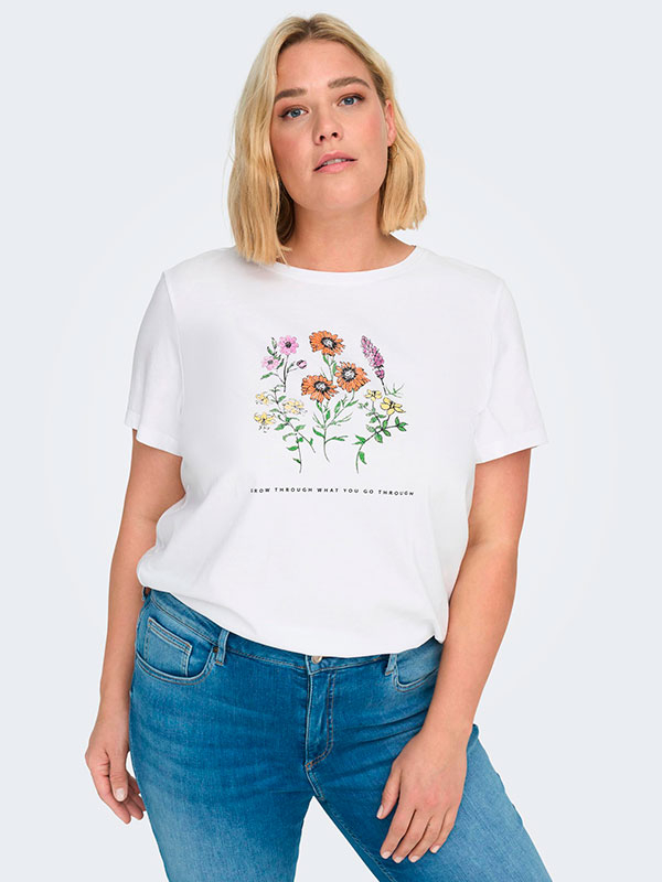 EDLA - Hvid bomulds t-shirt med blomster print fra Only Carmakoma