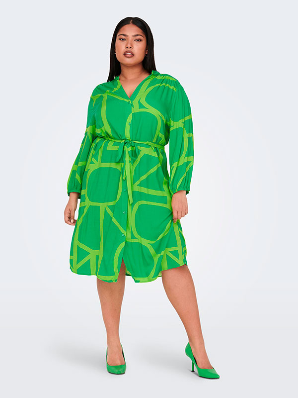 NEWDENIZIA - Grøn viskose skjorte kjole med mønster fra Only Carmakoma