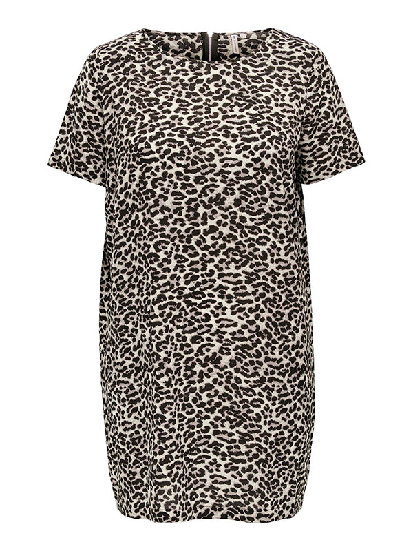 LUXMIE - Sort og brun leo printet kjole med korte ærmer fra Only Carmakoma