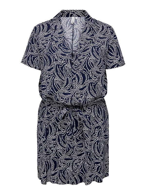  LOLLI LIFE - Skjorte kjole i marine blå viskose med hvidt mønster fra Only Carmakoma