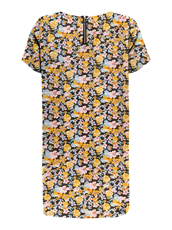 LUXMIE - Kort ærmet kjole med sort og gul blomsterprint fra Only Carmakoma