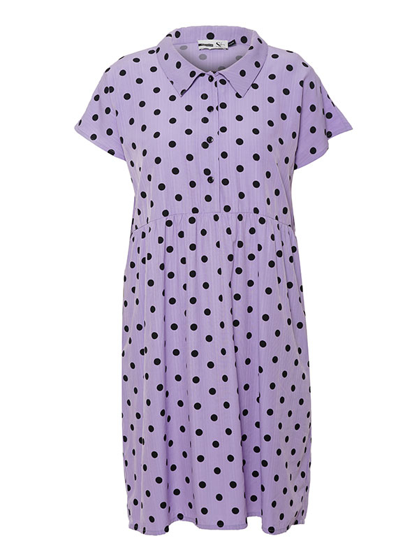 LISE - Lilla kjole med knapper og fine sorte prikker fra Studio