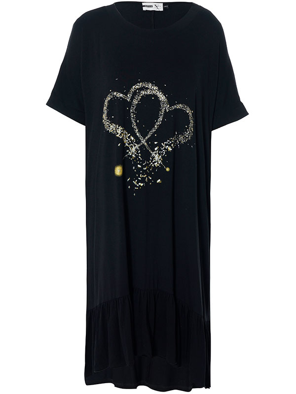 DORIS - Sort jersey kjole med smukt glitter hjerte print fra Studio