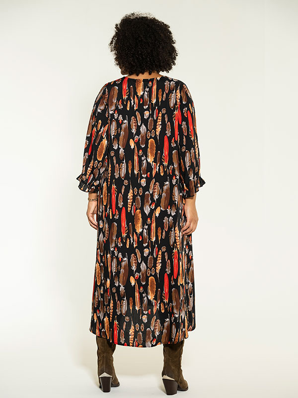 IDA - Brun og sort skjorte kjole med print fra Studio