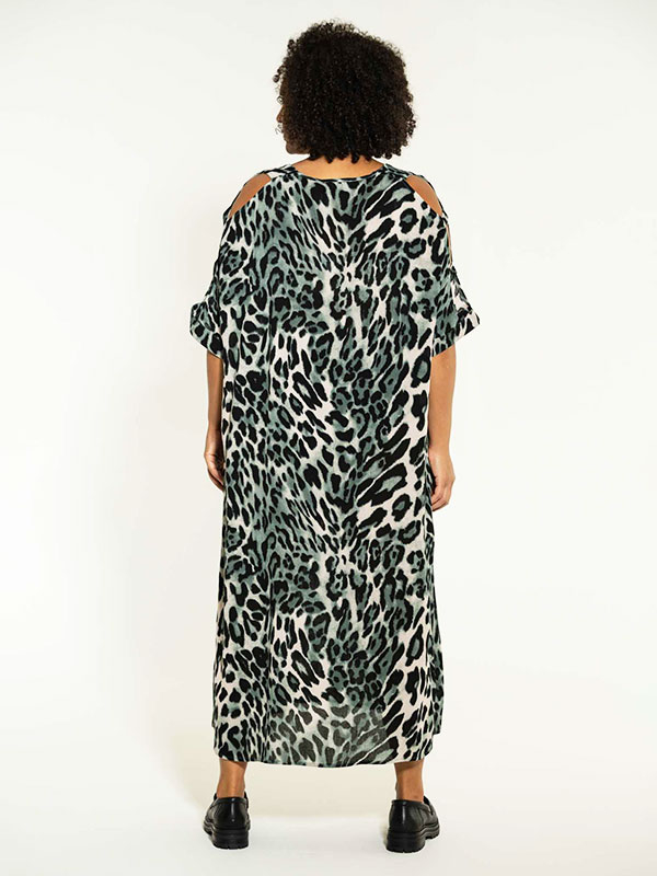 KITT - Lang viskose kjole med grøn leo print fra Studio