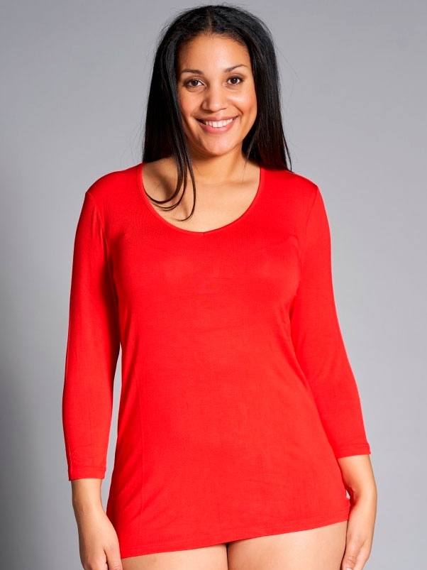AMSTERDAM - Rød basis jersey bluse med 3/4 ærmer fra Sandgaard (fra Studio)