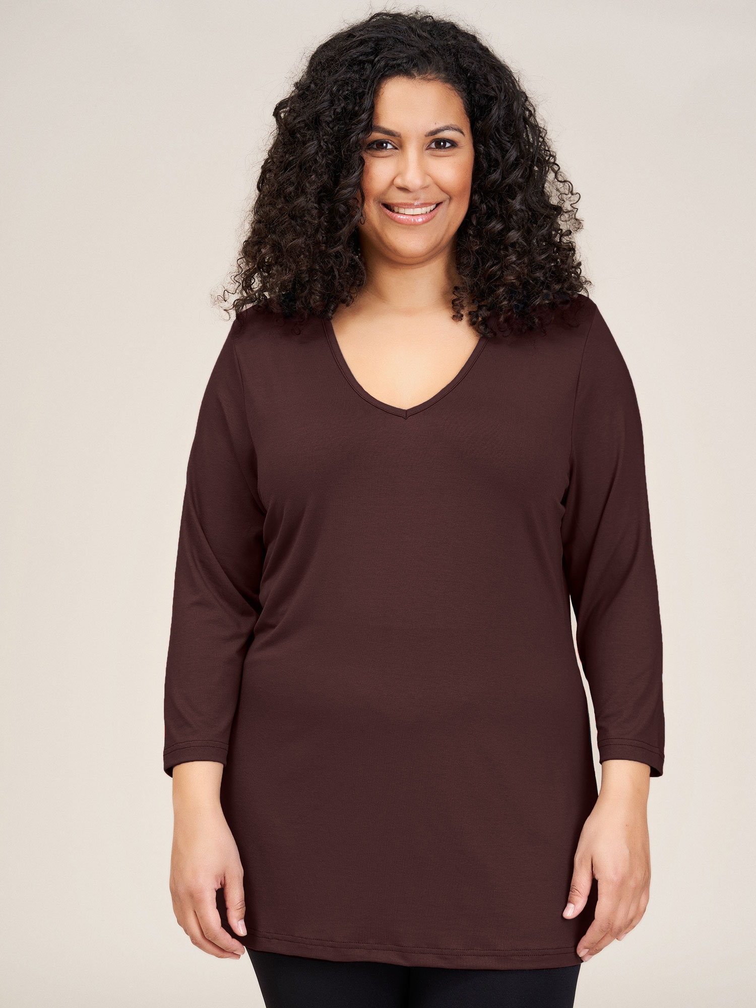 AMSTERDAM - Brun basis jersey bluse med 3/4-ærmer fra Sandgaard (fra Studio)