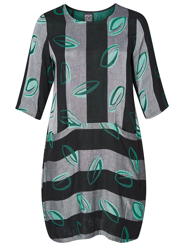 INGER - Stribet kjole med grønne blade fra Pont Neuf