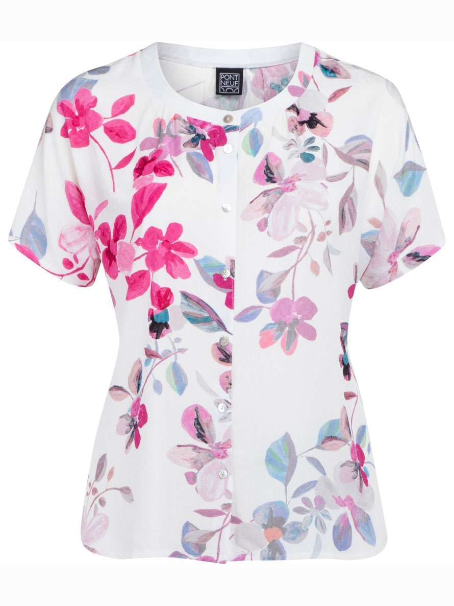 Hvid Clarisse skjorte bluse med blomsterprint fra Pont Neuf