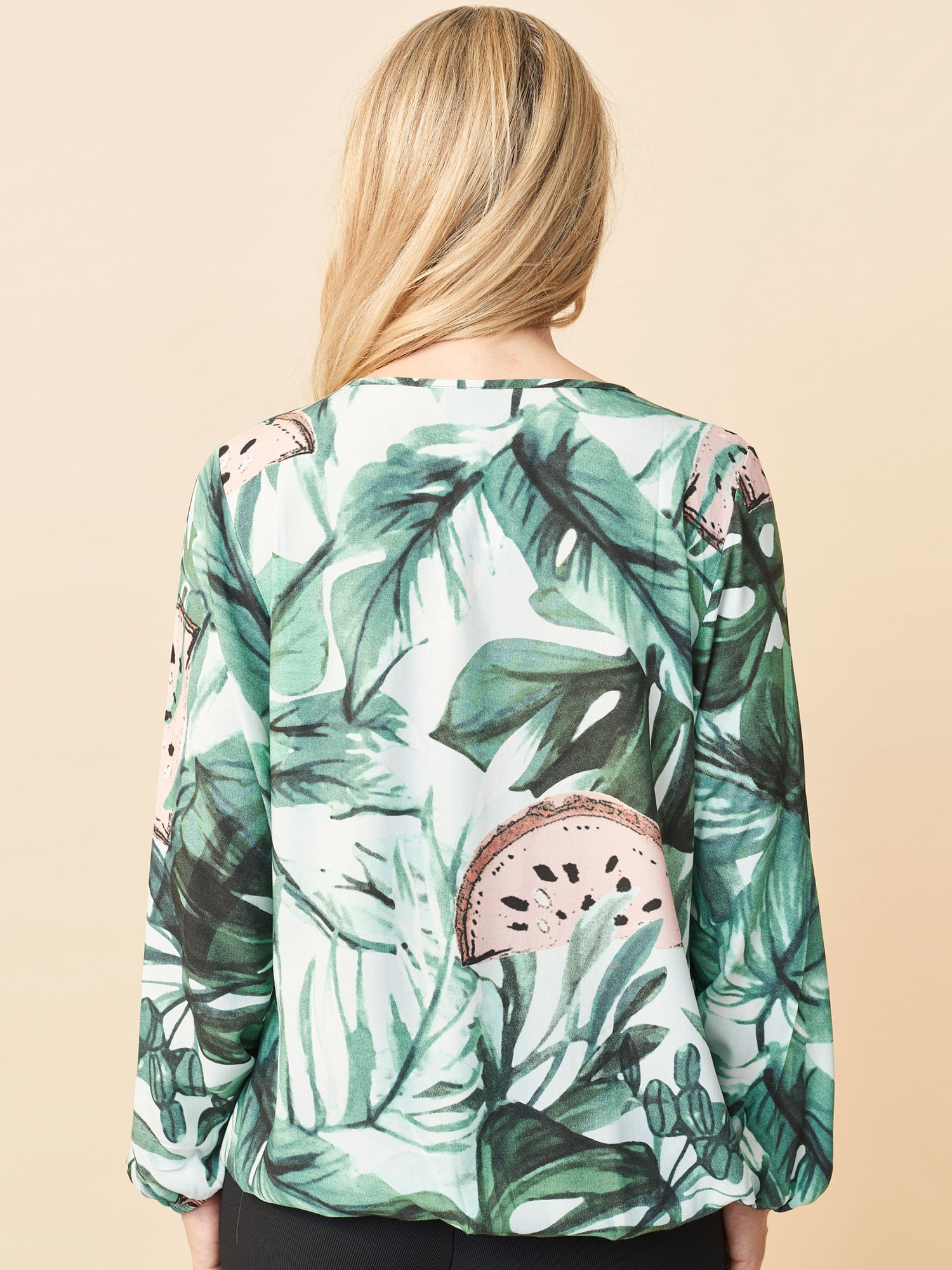 Bluse med blad og vandmelon print fra Pont Neuf