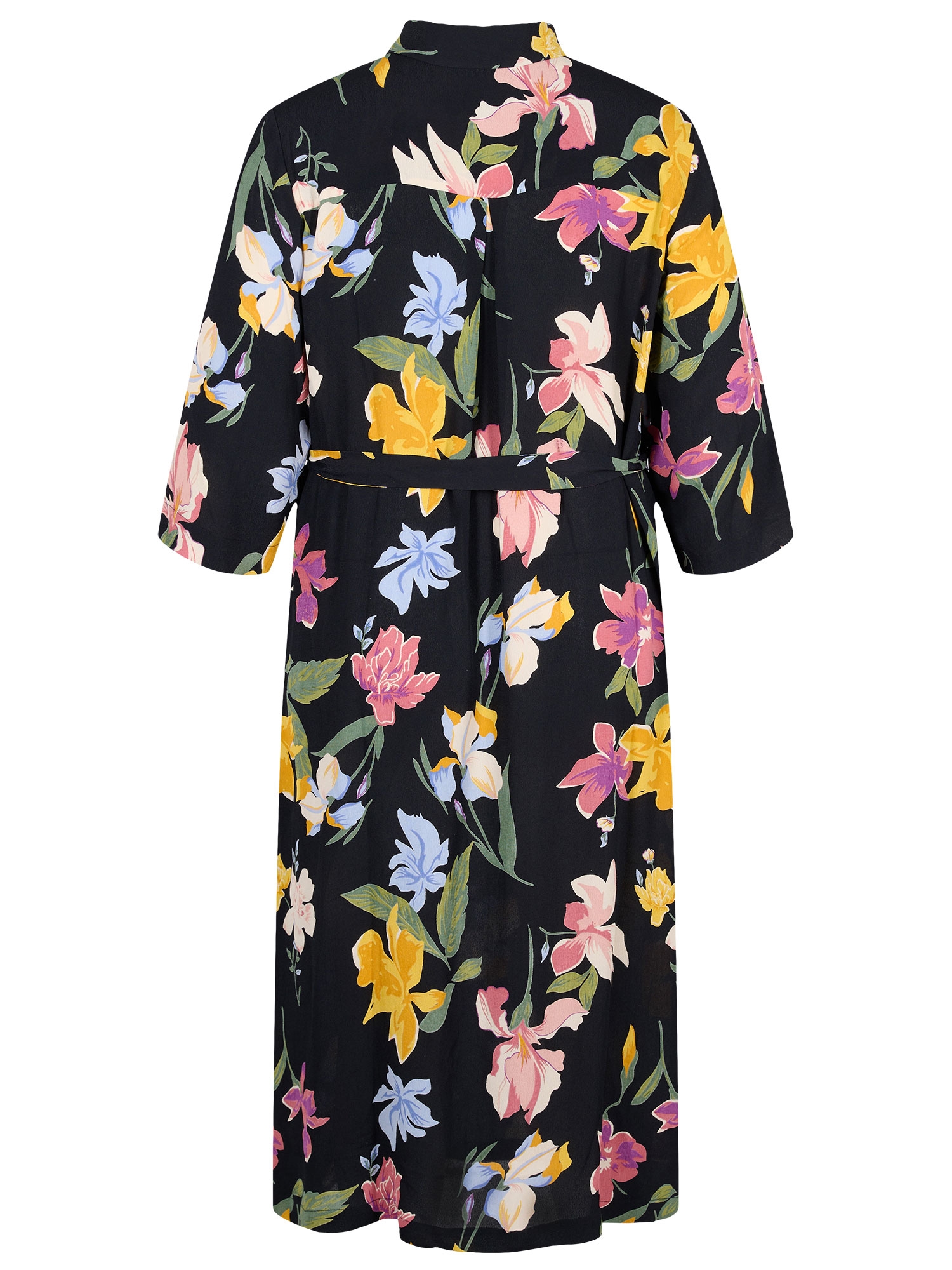Lang sort skjorte kjole med smukt blomsterprint fra Zizzi