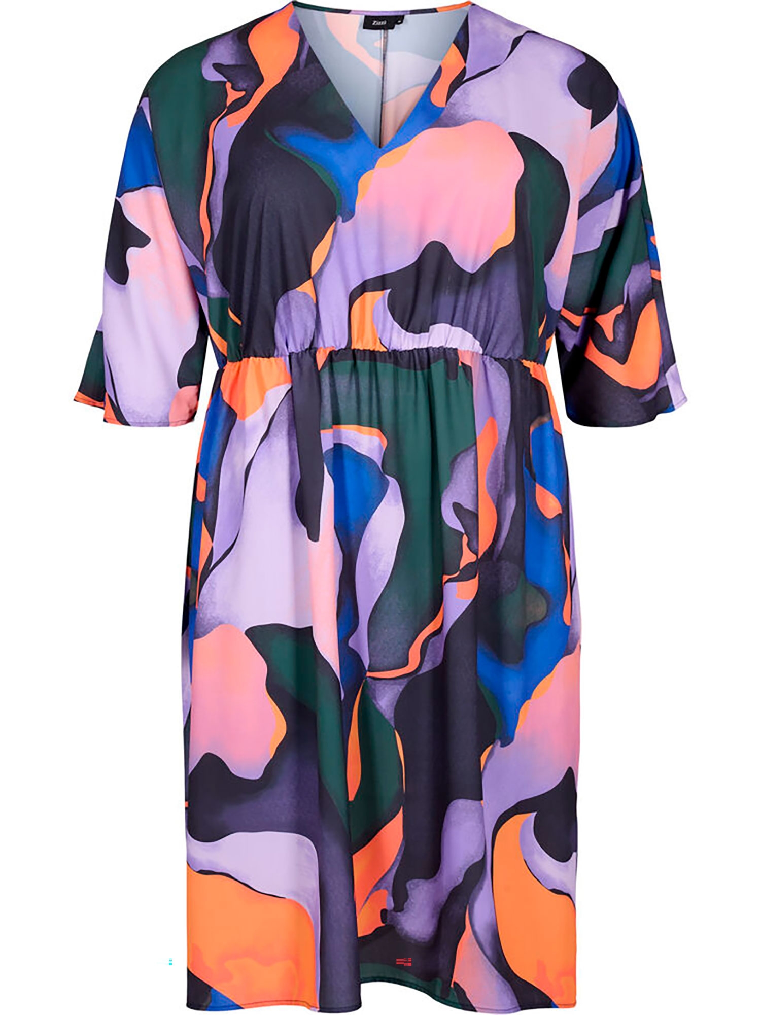 Printet kjole i smukke farver med V hals og 3/4 ærmer fra Zizzi