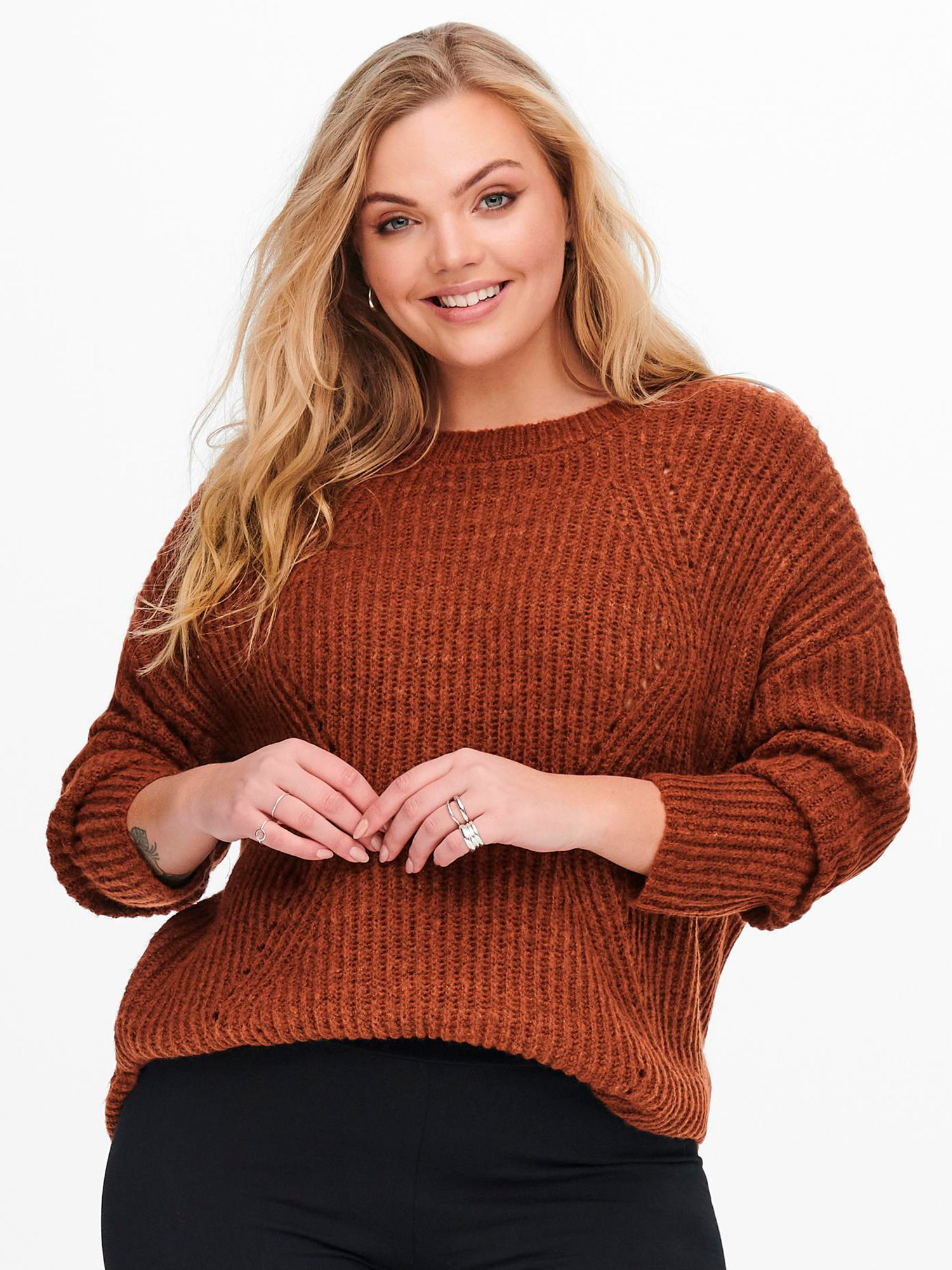 Billede af Only Carmakoma Rust farvet sweater i lækker blød strik, 50-52 / L