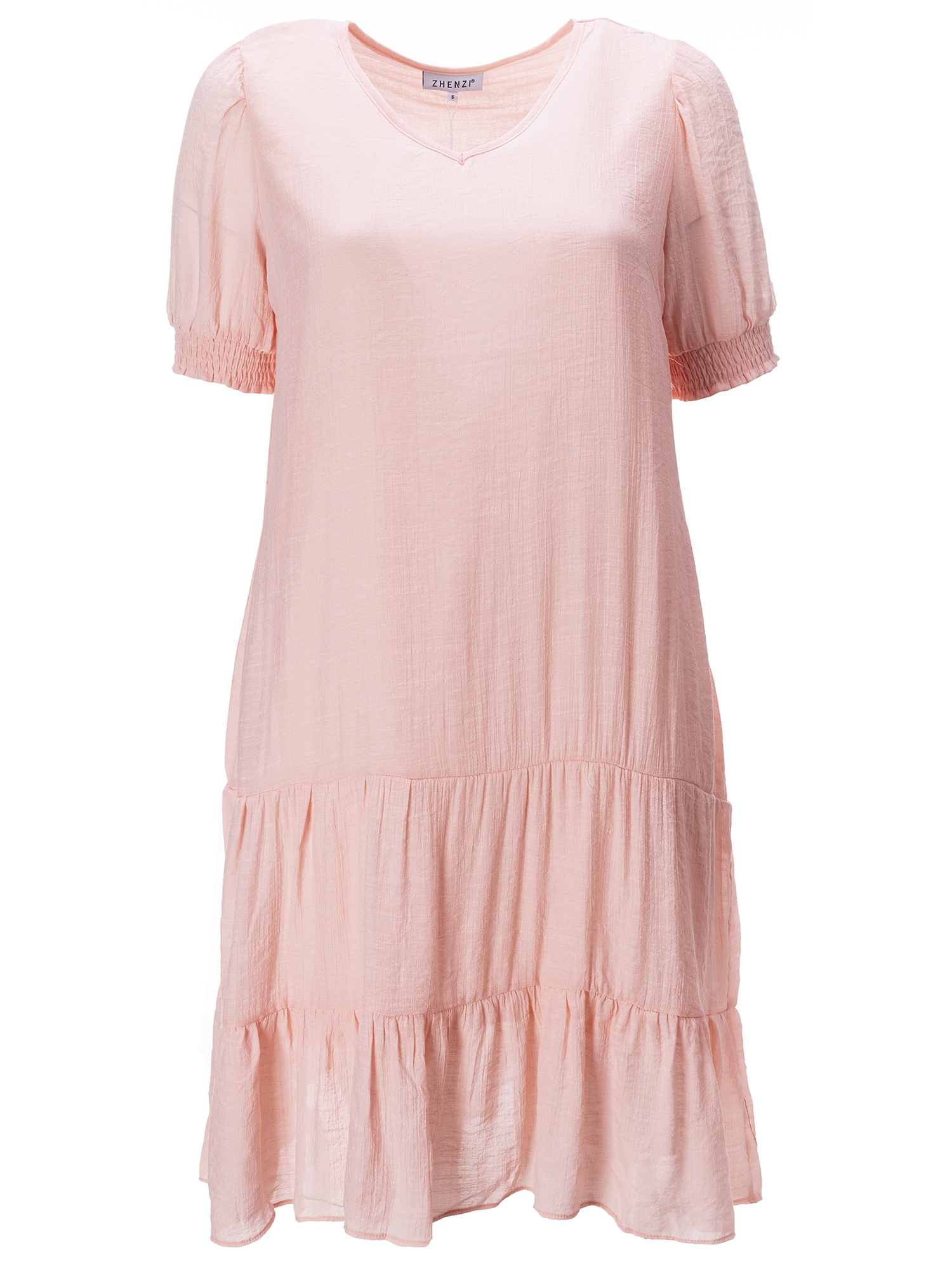Billede af Lyserød kjole med flæser og bindebånd