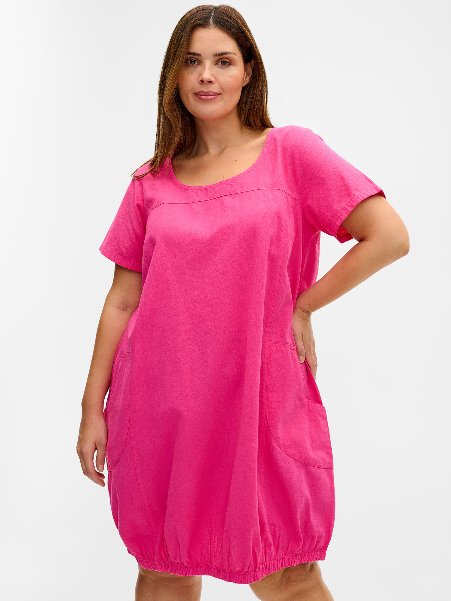 Pink bomuldskjole med elastikkant