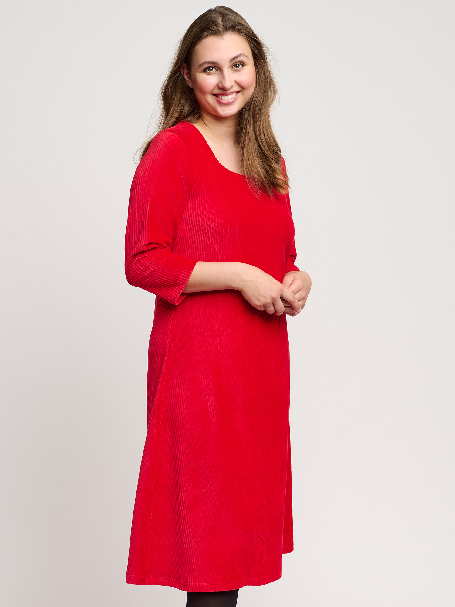 Billede af Pont Neuf Flot rød kjole i blød og strækbar bomulds fløjl, 42-44 / M