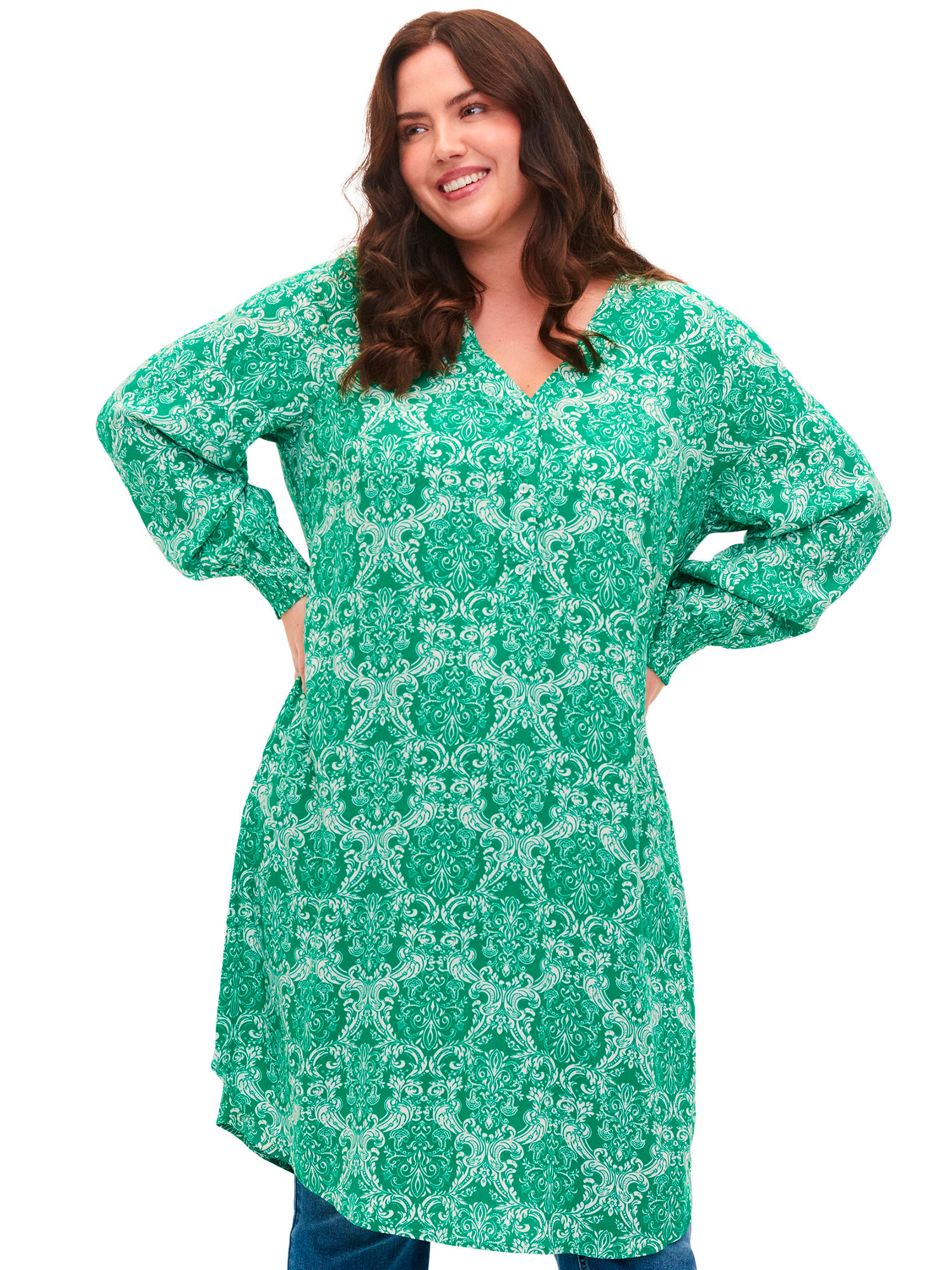 Zizzi Grøn viskose kjole med mønster
