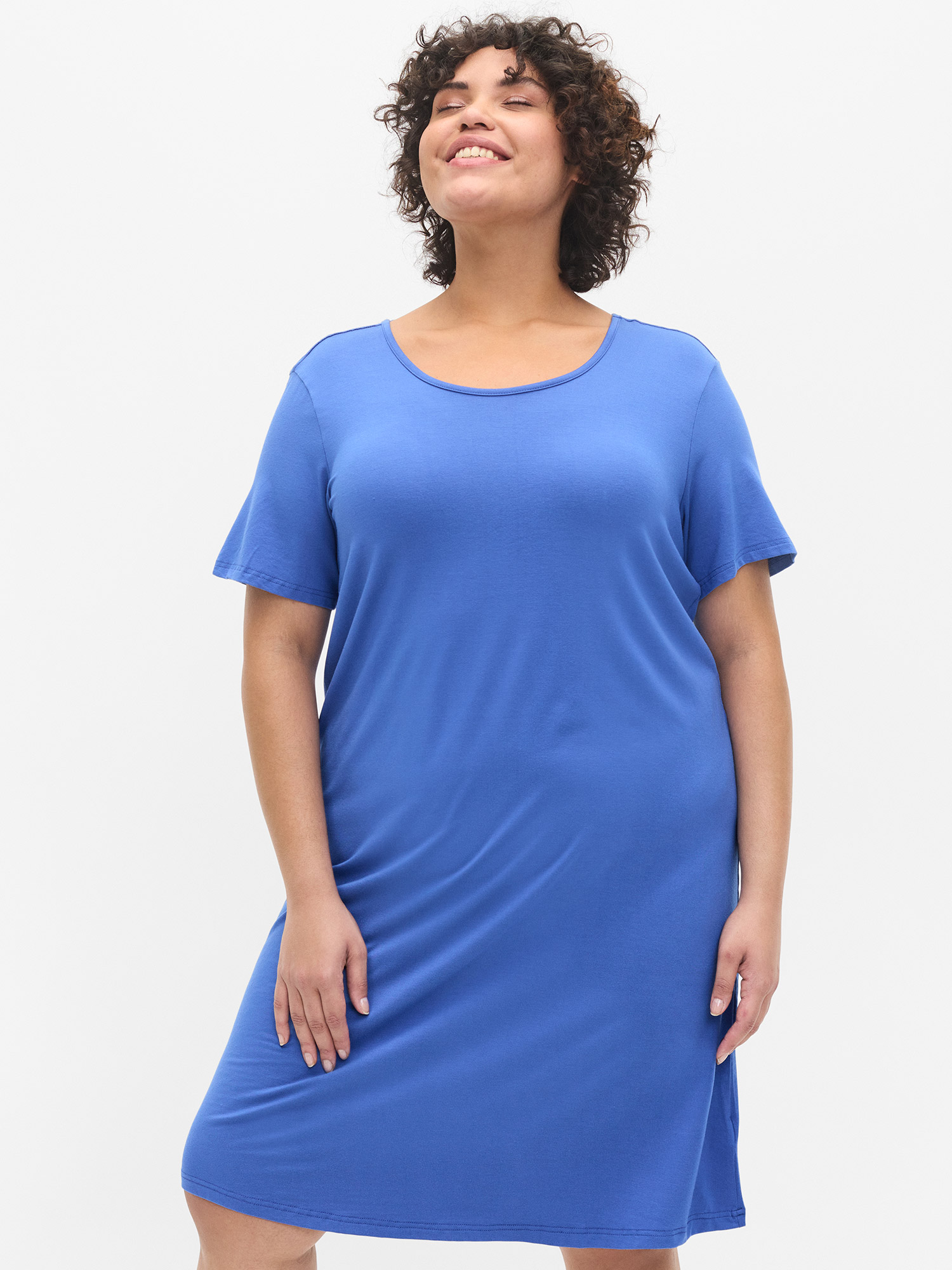 Billede af Zizzi Sød blå jersey kjole med kryds på ryggen, 50-52 / L