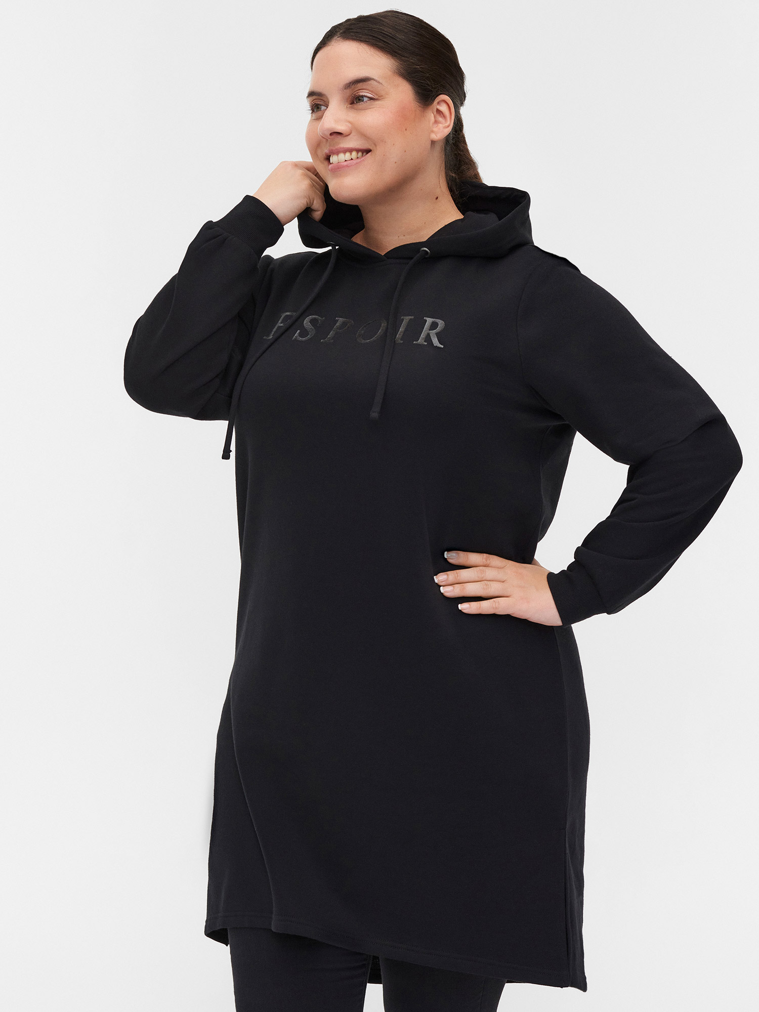 Zizzi Lækker sort sweat kjole / tunika med / L female 50-52 / L ⋆ 399.00 DKK