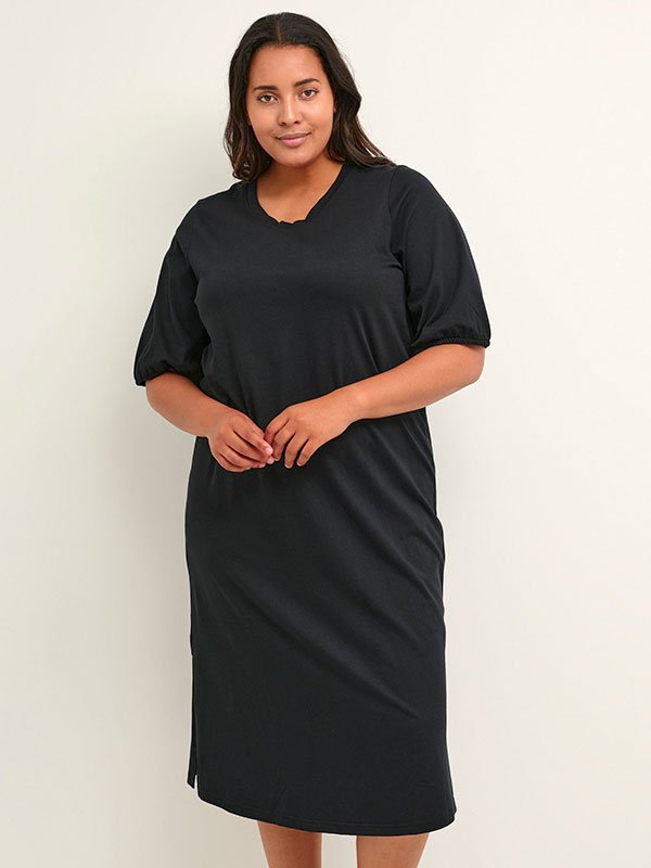 GANJA - Blå kjole med svart blomsterprint