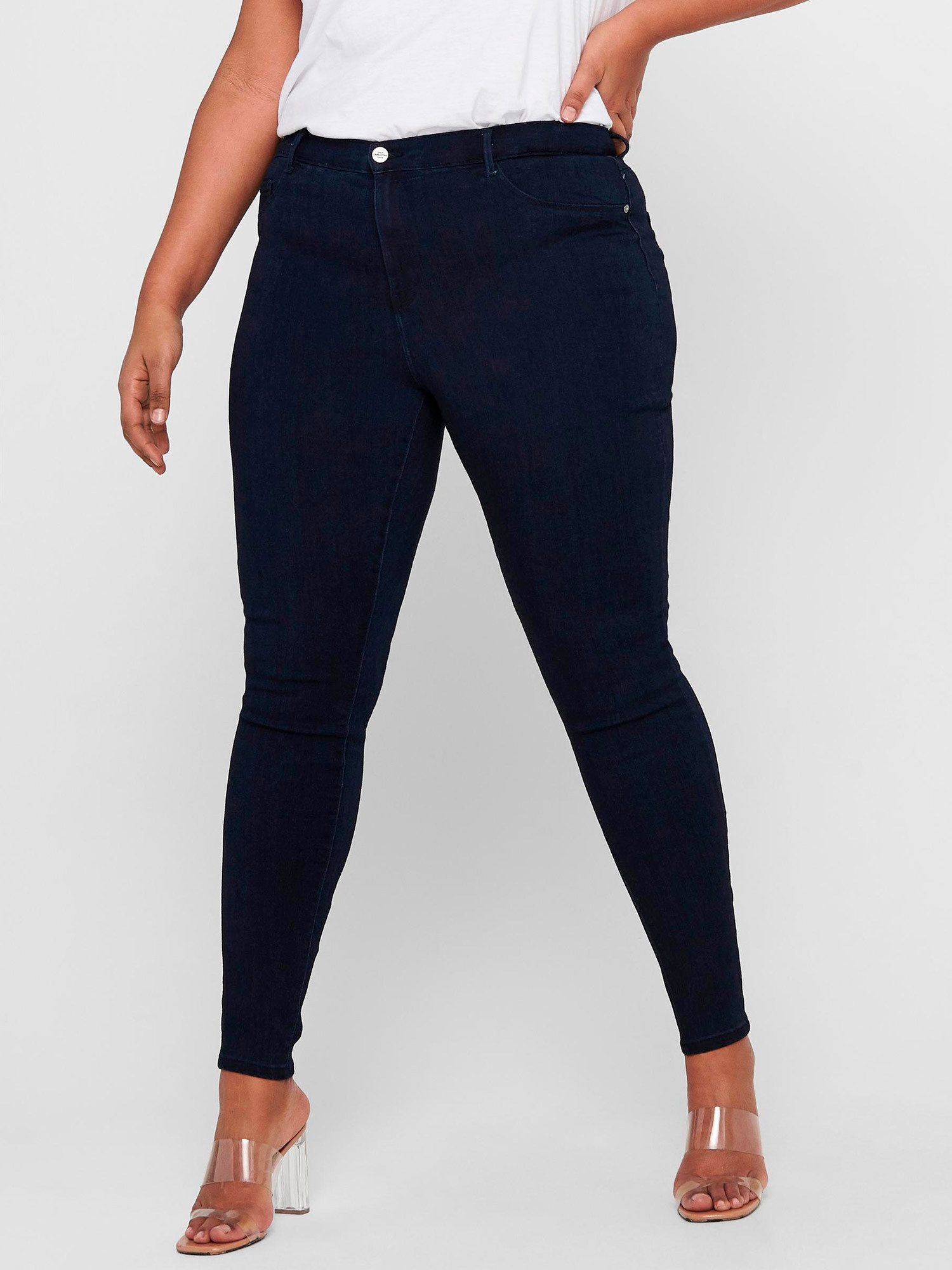 Car ANNA - Mørkeblå super stretch jeans med 3 knapper og smale ben