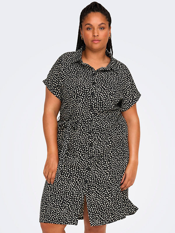 DIEGA - Benvit skjortklänning med knytband och svarta prickar
