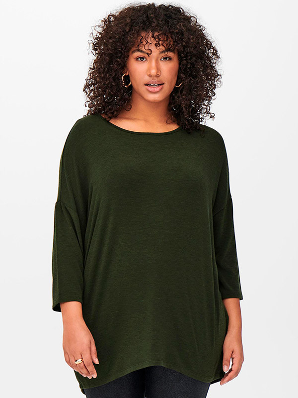 AMOUR - Grønn jersey bluse med 3/4 ermer