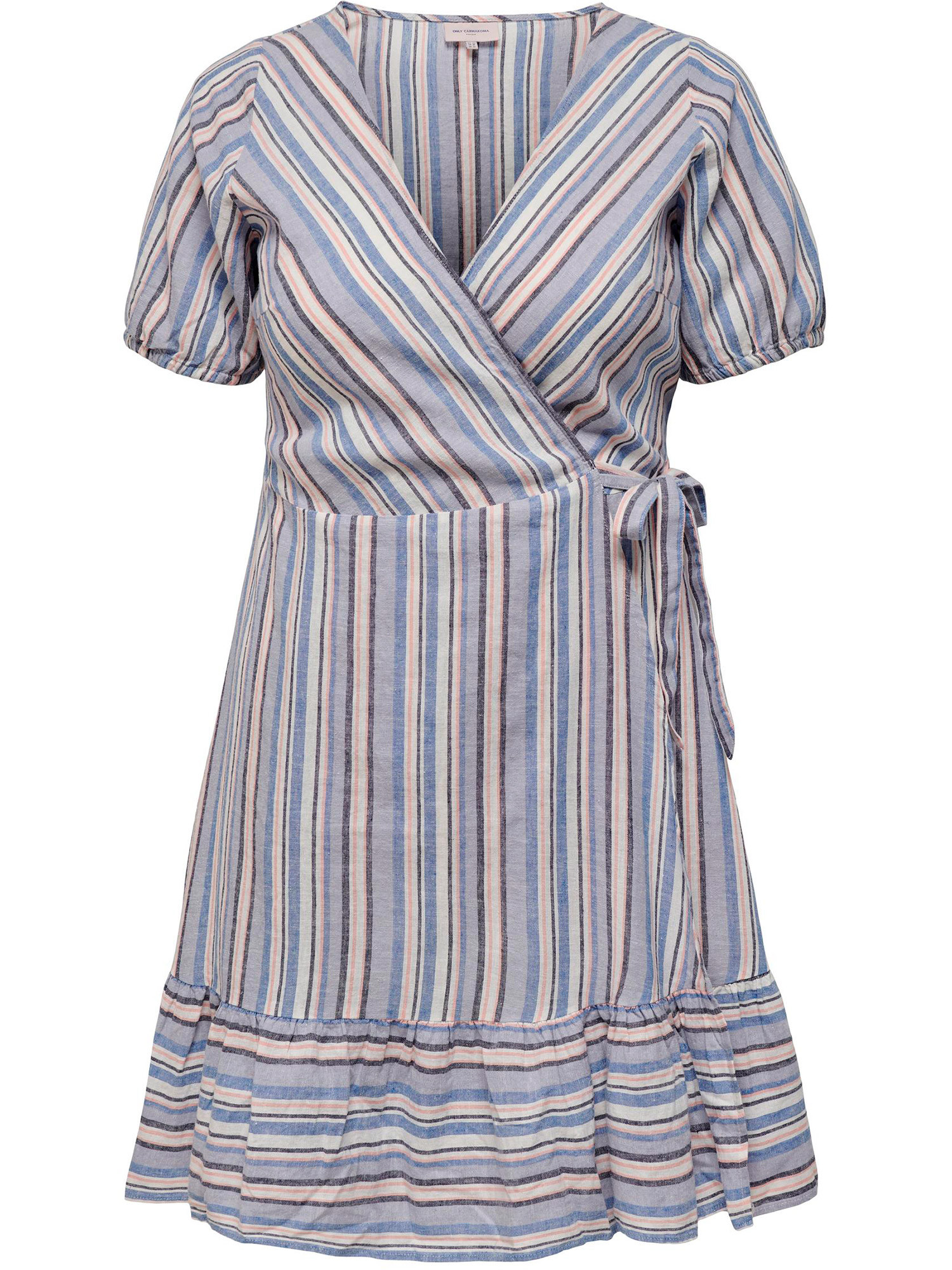 Carally - Søt hvit og blå stripet bomullskjole med volang stropper