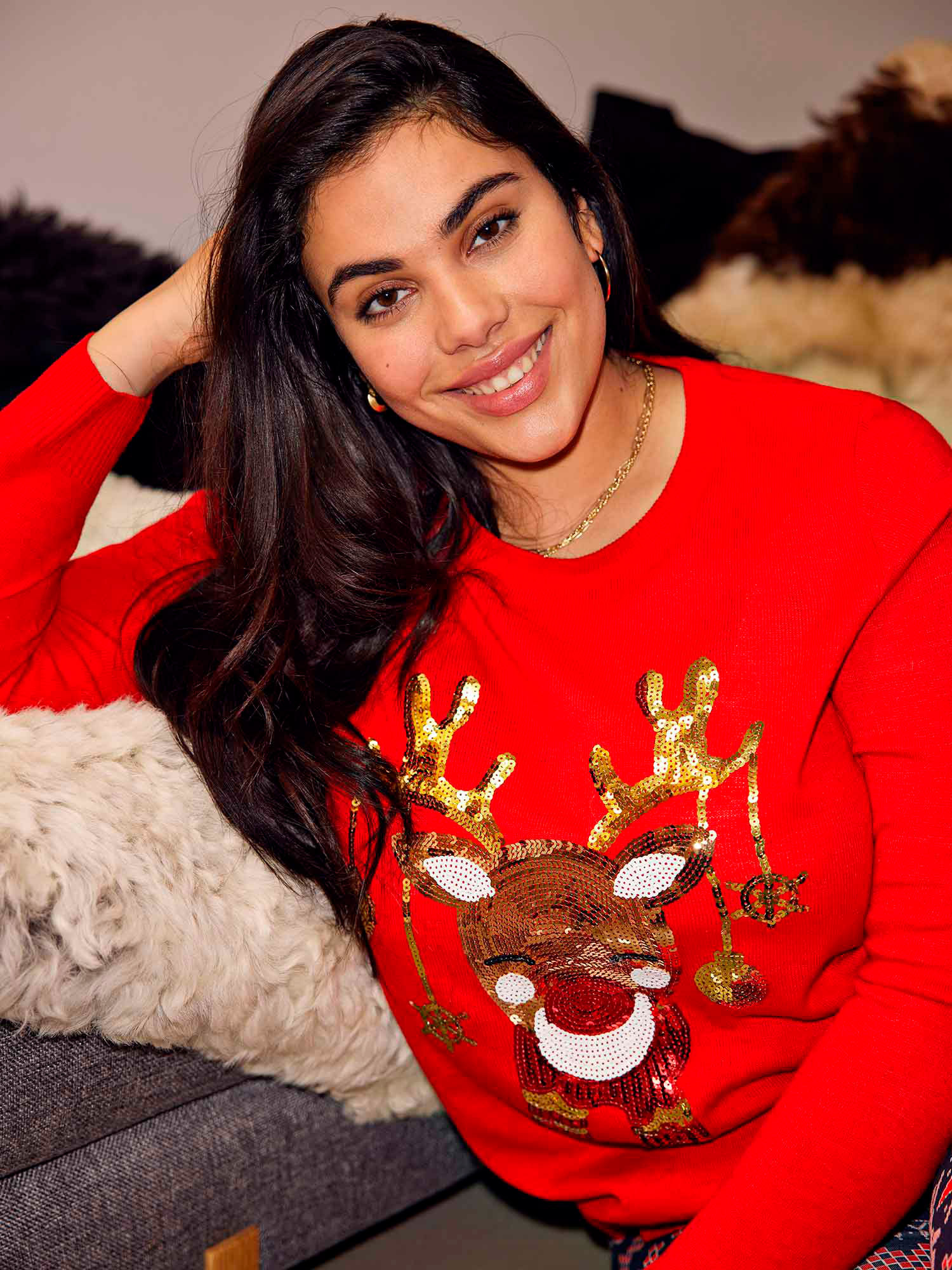 Car JINGLEBELL - Svart strikket genser med fint jule motiv