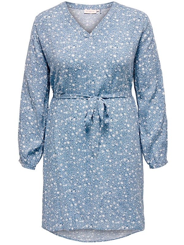 NOVA - Marinblå viskosklänning med vitt grafiskt mönster