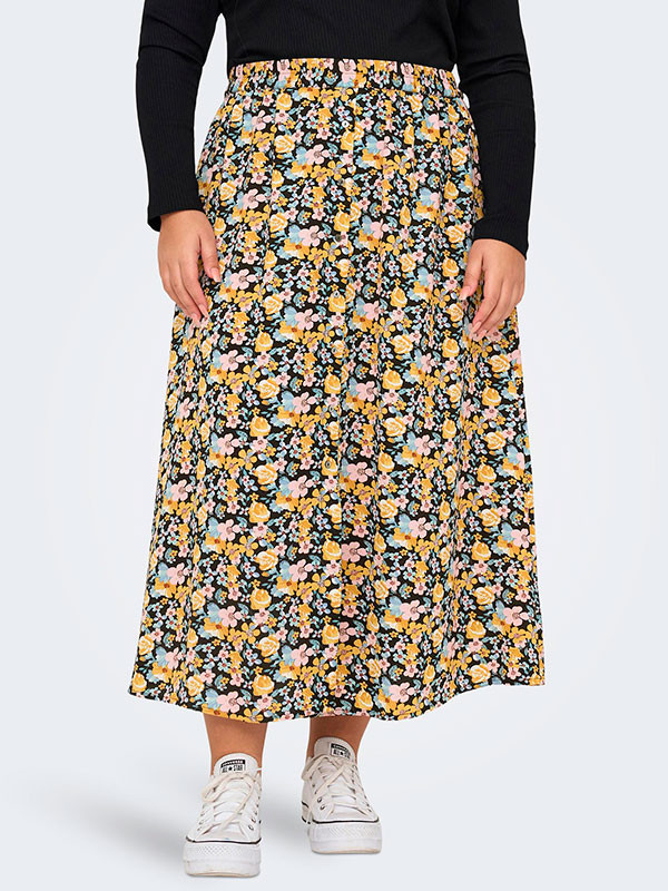 LUXMIE - Kortärmad klänning med svart och gult blommönster