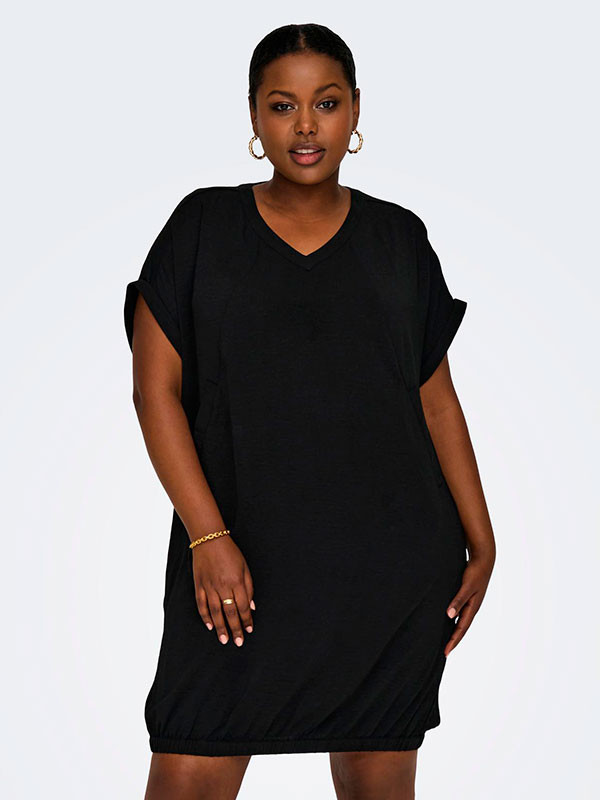 DENIZIA - Lång svart skjortklänning
