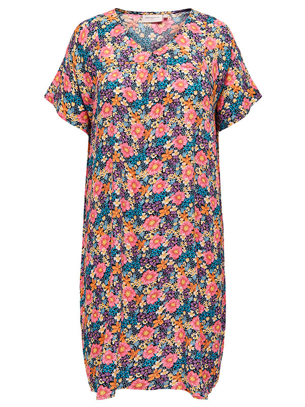 NOVA - Maryblå skjortklänning med blommor