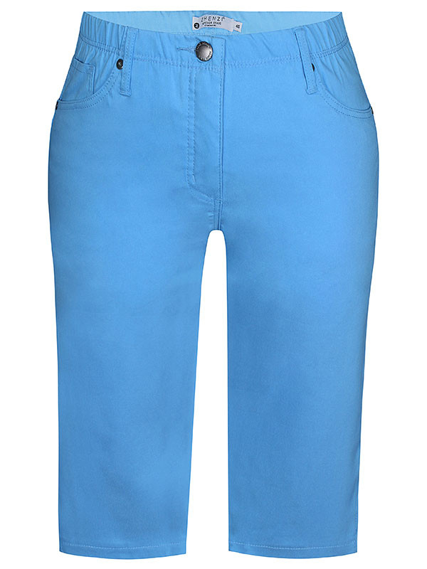 JAZZY - Ljusblå 3/4 byxor i stretchviskos med fickor