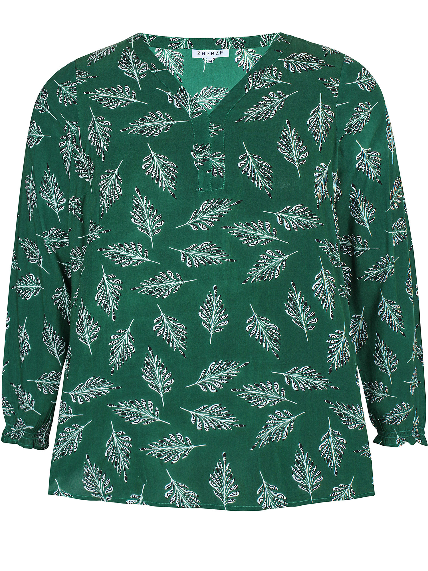 Jimena - Flot grøn skjorte tunika i bæredygtig viskose modal med fint fjer print