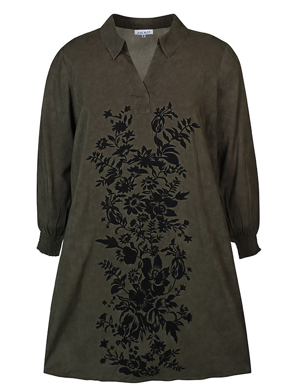 Stockbridge - grön viskosskjortklänning med svart mönster