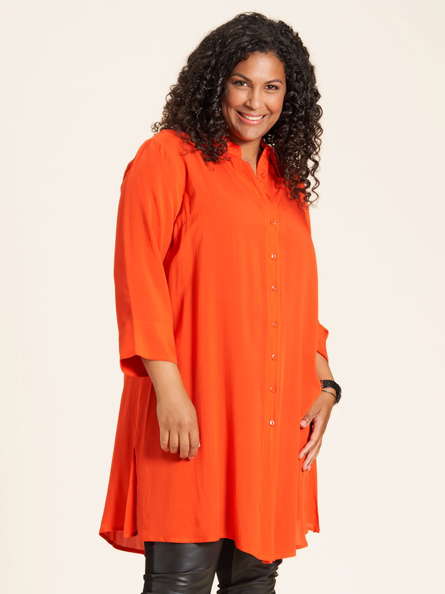 Carvanda - Fin orange viskos skjortklänning