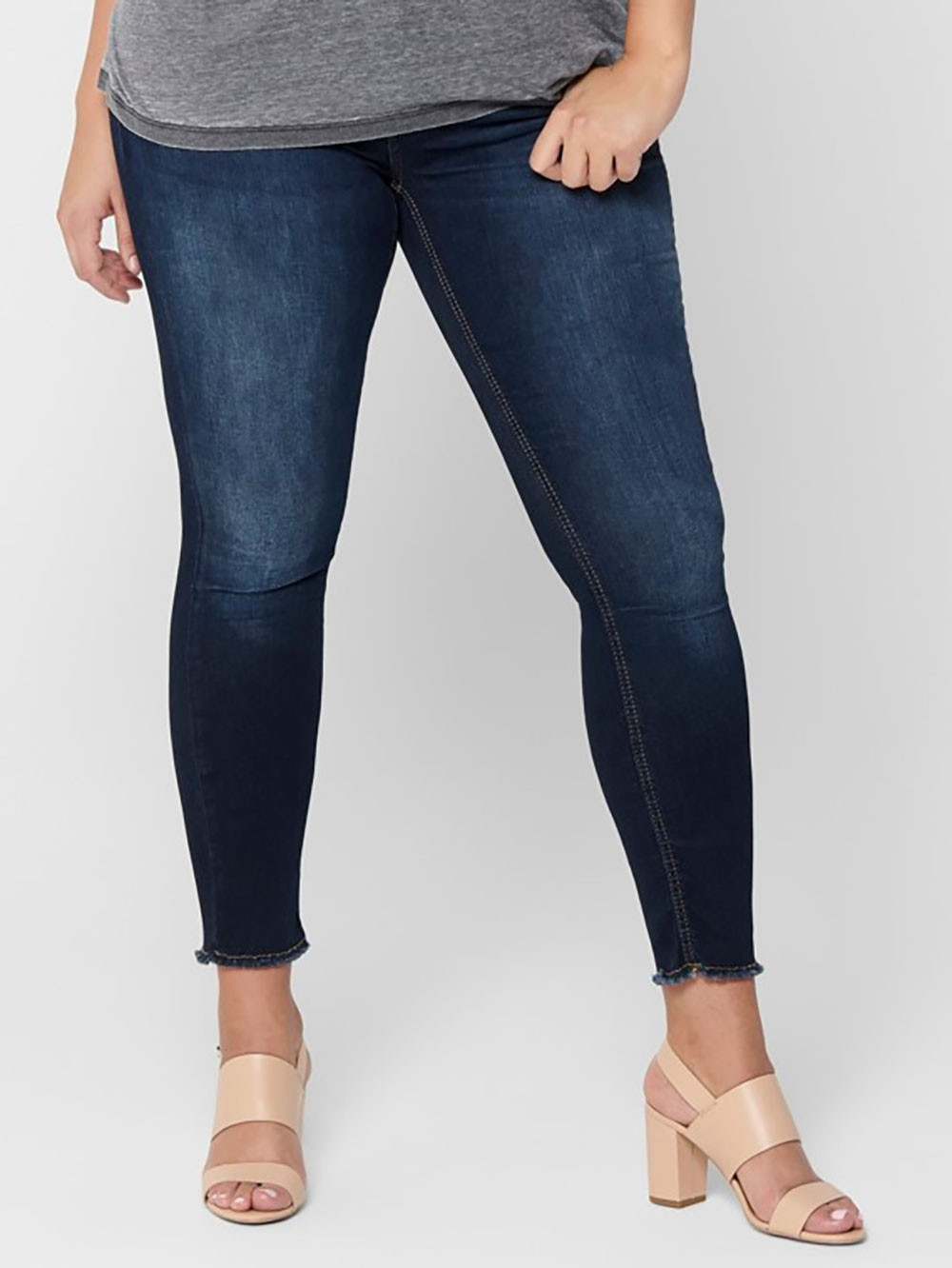 WILLY - Lyse stretch jeans med frynser ved anklen