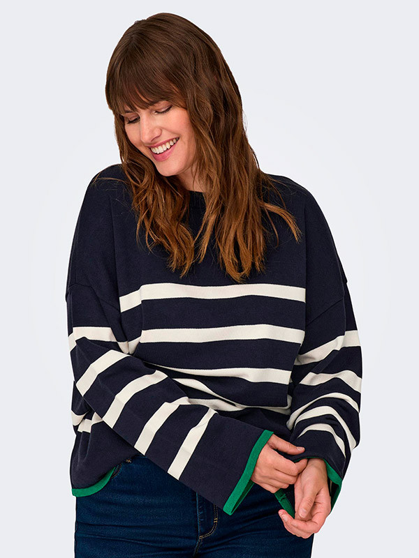 ALBERTE - Beige strikk genser med striper
