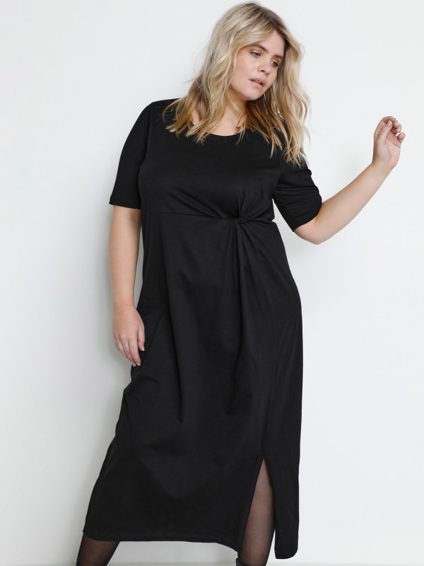 KCanette - Flot sort bomulds jersey kjole med knude fra Kaffe Curve