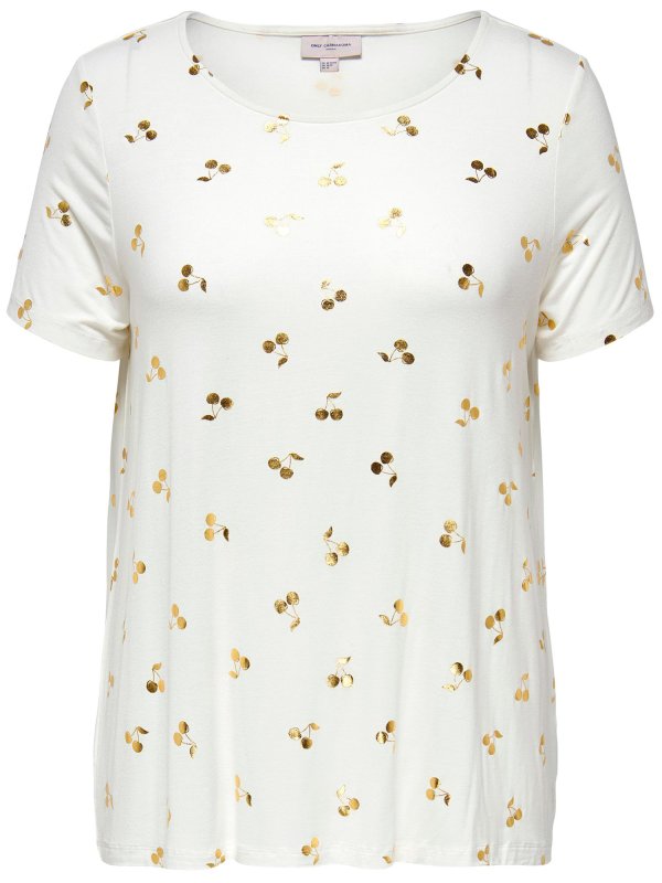 Carema - Råhvid t-shirt i lækker viskose jersey med fint guld print fra Only Carmakoma
