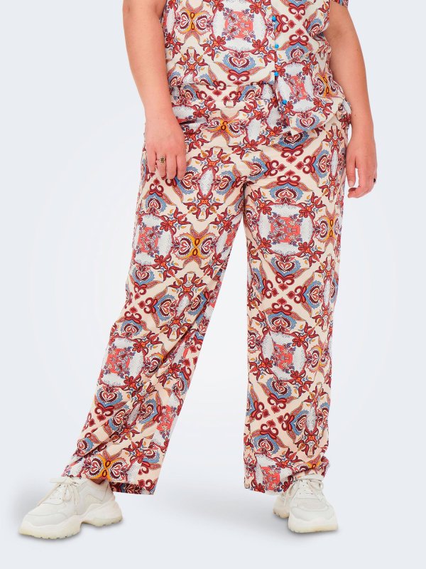Løse viskose bukser med smukt mønster, lommer og brede ben fra Only Carmakoma