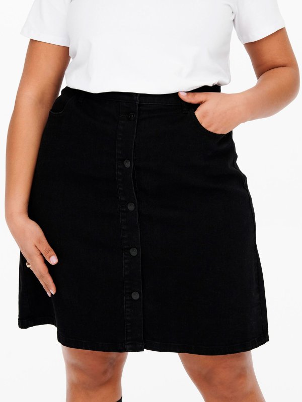 Carmanni - Smart sort denim nederdel med knapper fra Only Carmakoma
